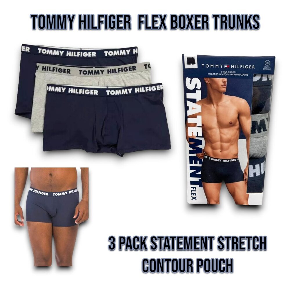Tommy Hilfiger 3 Pack Statement Flex Trunks Stretch Contour Pouch Size Large _A2